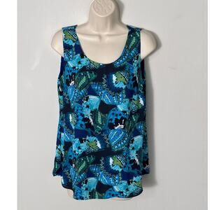 NWT Chico's Sleeveless Blouse Rainforest Butterfly Print Blue Size 4/6 US